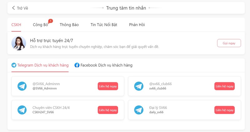 Cách liên hệ bộ phận chăm sóc khách hàng SV66